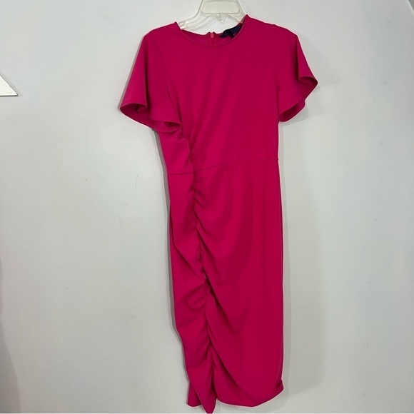 Rachel Roy pink midi dress flutter sleeve fitted bodycon fuchsia dress barbie - Picture 8 of 10